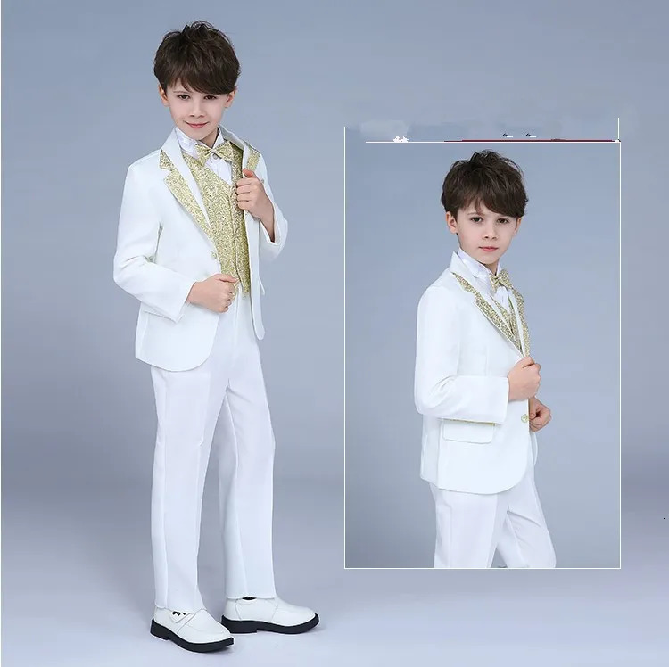 Kids Blazer 5Pieces/Set Jacket Vest Pants Shirt Bowtie Wedding Birthday Party Dress Boys Slim Fit Ceremony Pography Costume 250617