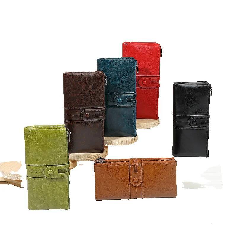 Free Shipping Designer 2025 Luxury Bag New RFID Anti-magnetic Wallet For Women Vintage Oil Wax Leather Clutch PU Multifunctional Long Wallet For Women