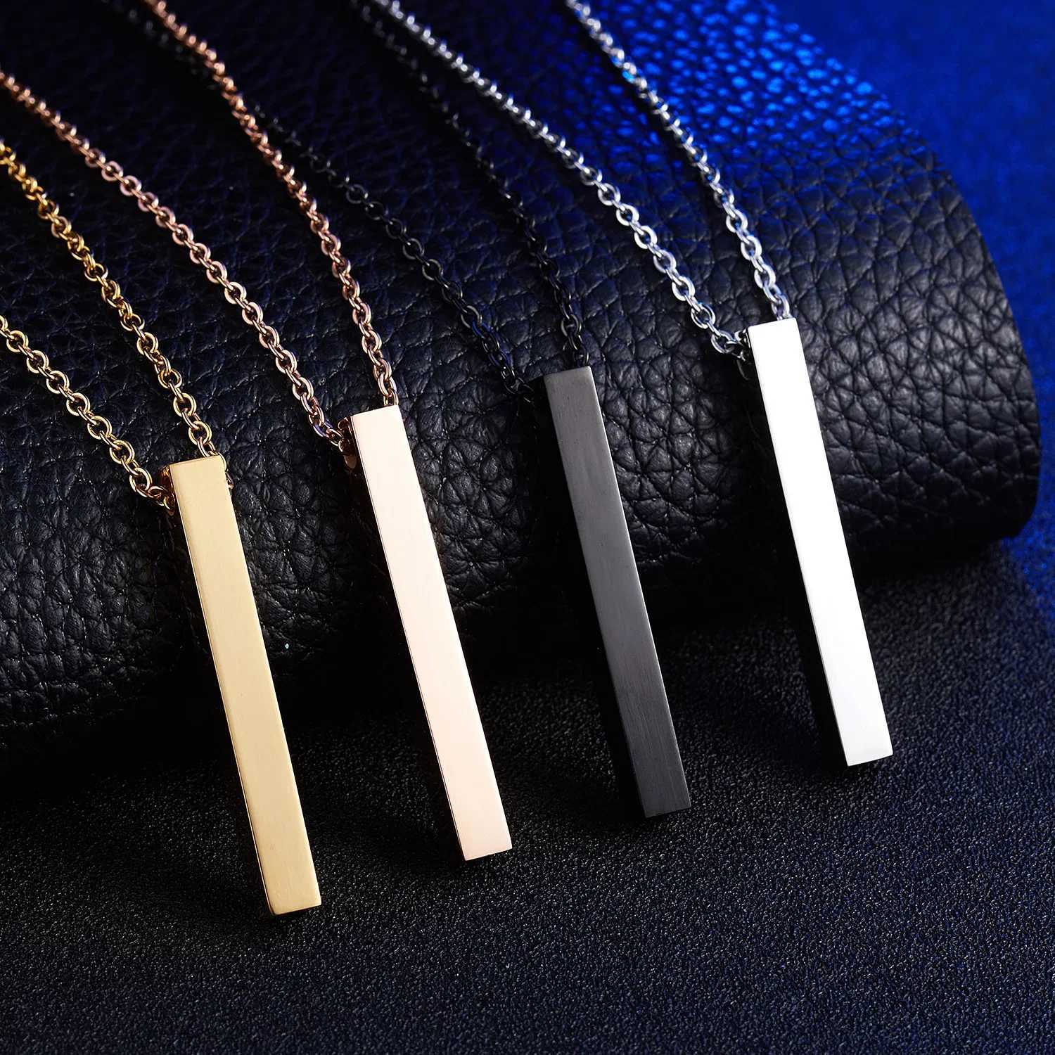 Women Men Square 18K Gold-Plated Vertical Bar Necklace Titanium Steel Lettered Necklace Customized Word Stainless Steel Necklace W250618