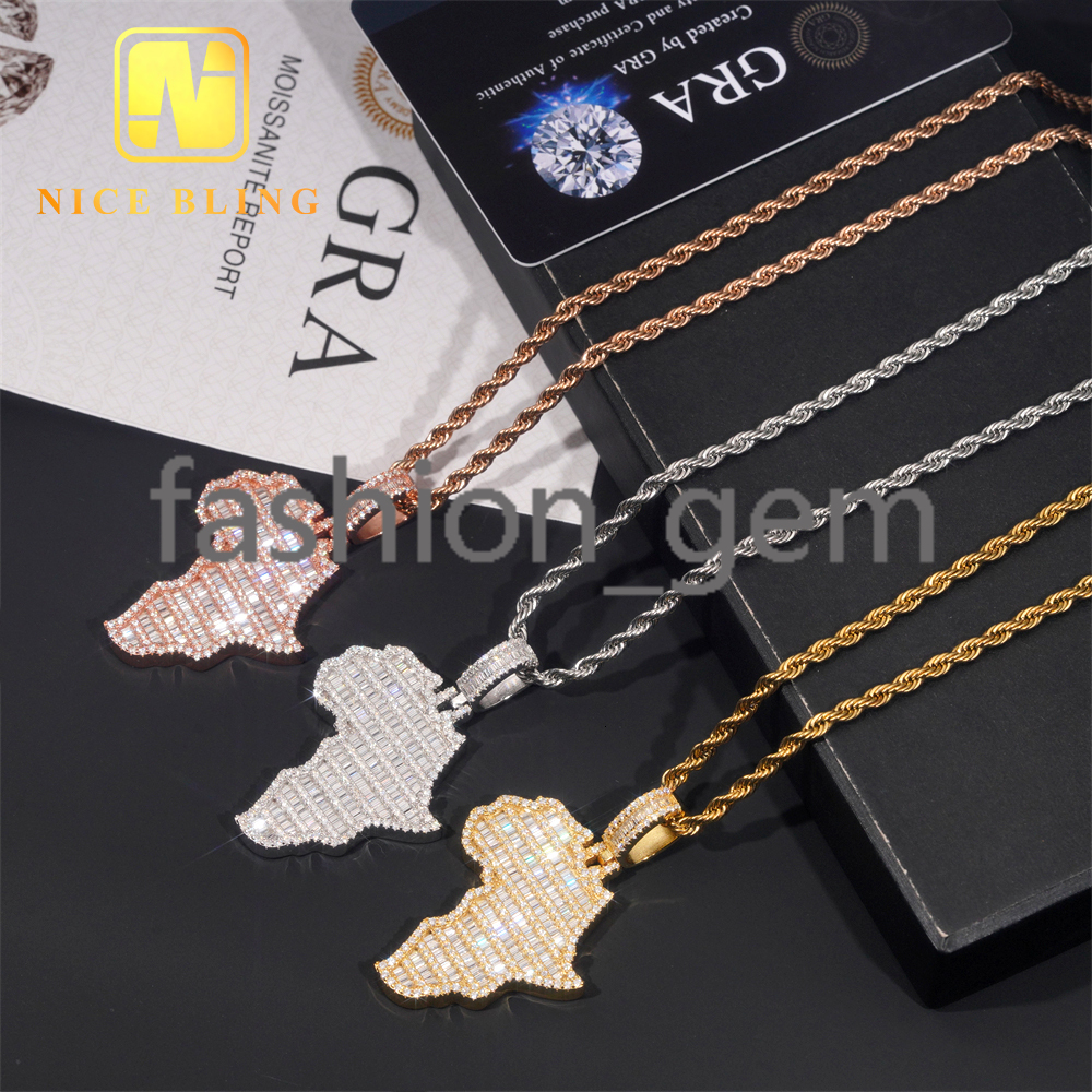 Africa Map Custom Iced Out Hip Hop Moissanite Jewelry Pendant 925 Sterling Silver VVS Moissanite Hip Hop Style Pendant