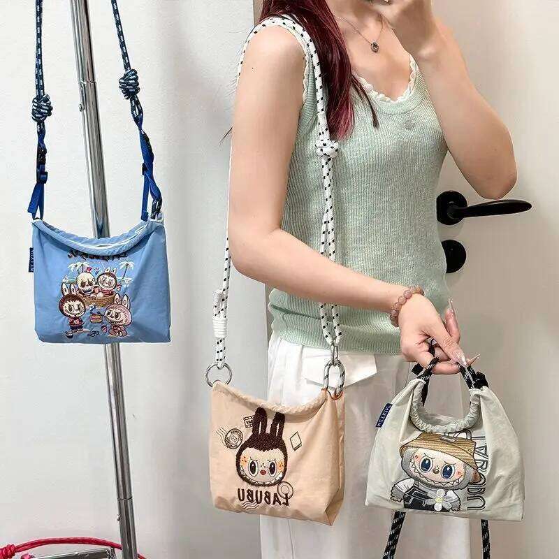 LABUBU Japanese Cute Belt Embroidery Waterproof Nylon Crossbody Bag Versatile Casual Shoulder Everyday Handbag Holiday Gift