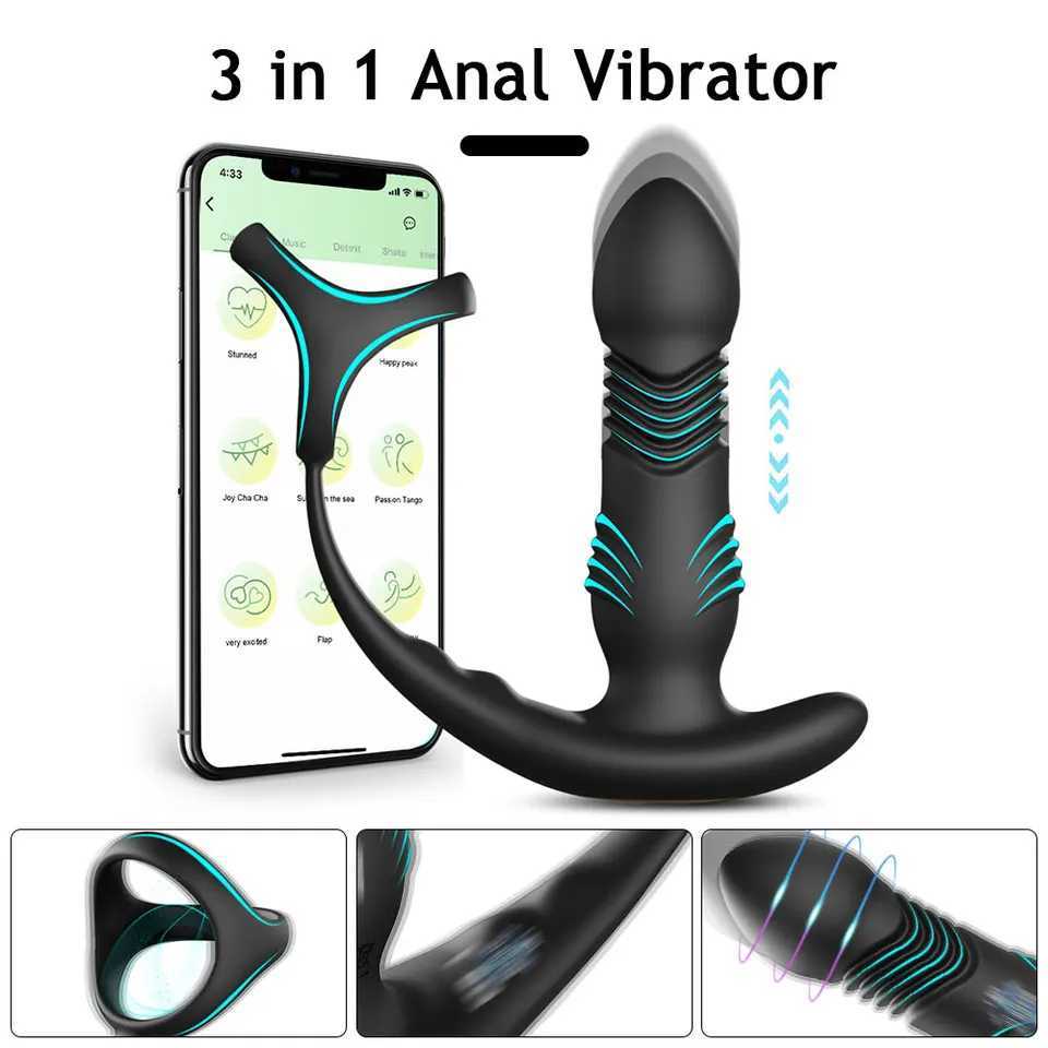 Male Thrusting Anal Vibrators Butt Plug G Spot Prostate Massager Wireless Remote Delayed Ejaculation Cock Ring Sex Toys for Men XJ250618