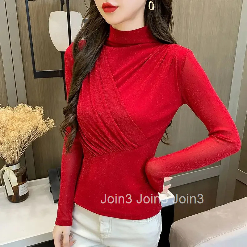 Long Sleeve T Shirt for Women Elegant Slim Plain Kpop Clearance Tee Cheap Clothes Korean Fashion Polyester Streetwear Tops Woman