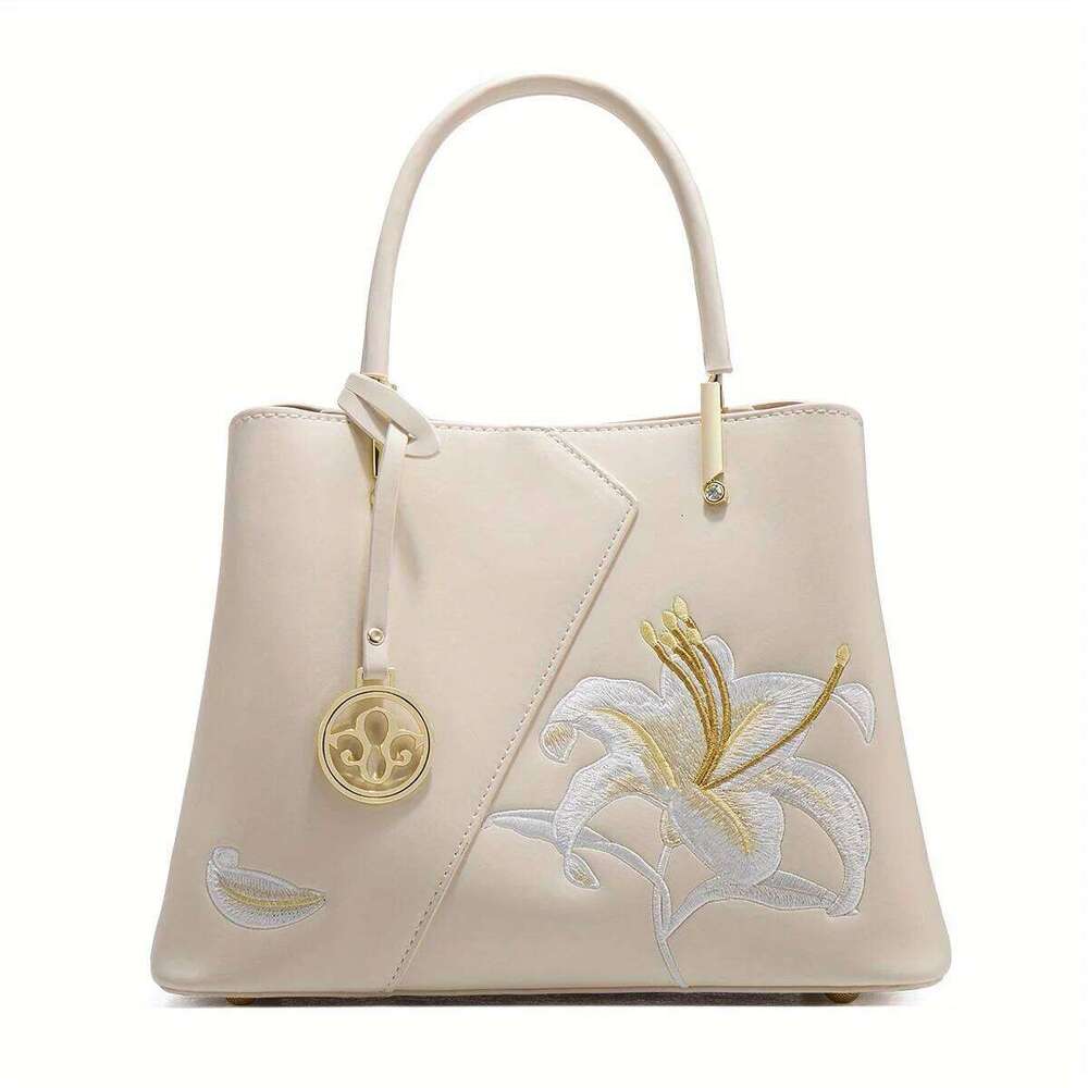 Luxurious Embroidered Handbag With Lily Flower Pattern, Pefect Match For Qipao And Other Traditional Dresses
