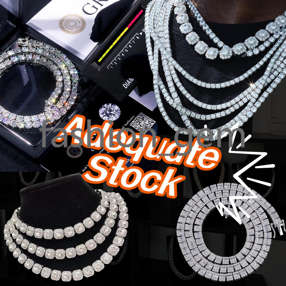 Bling Hiphop Tennis Chain 4mm Pass Testter Blue Diamond 925 Silver Vvs Moissanite Tennis Chain