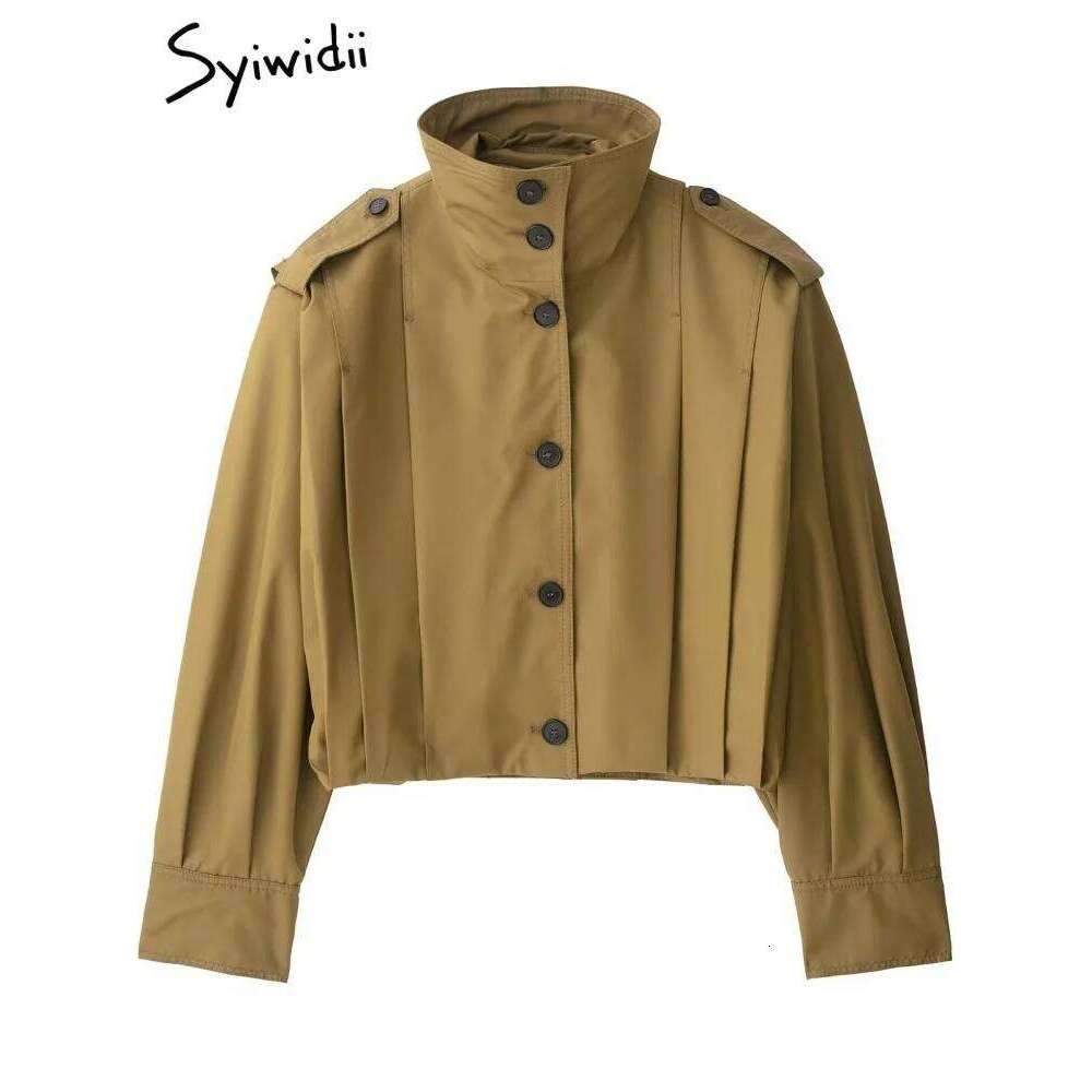 Syiwidii Fashion Single Breasted Jackets for Women Loose Lapel Pleated Long Sleeve Coat 2025 New Temperament Commuting Outerwear