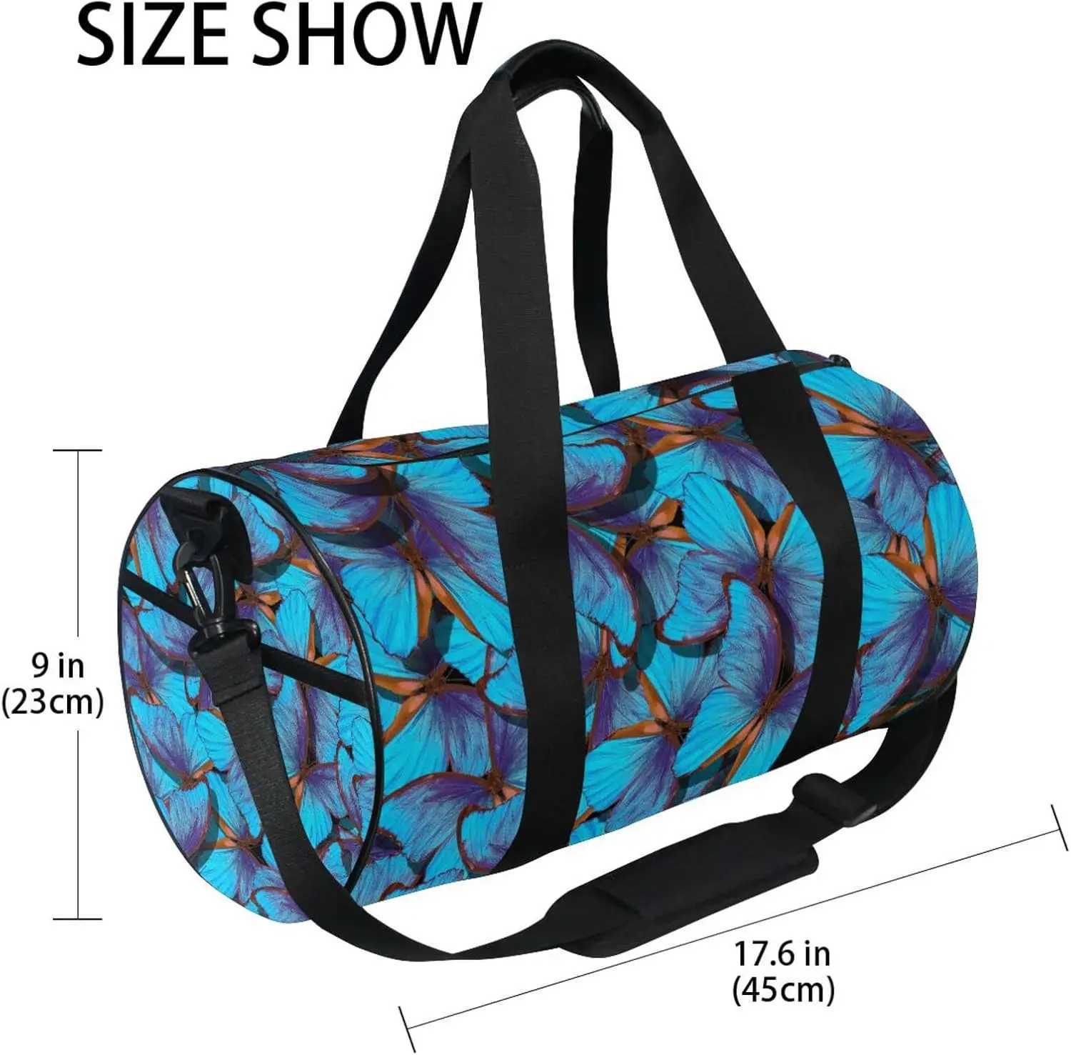 Round Duffel Sports Bag Blue Butterfly Lightweight with Inner Pocket Gym Bag for Men Women Duffle Bag for Travel Sports W250618