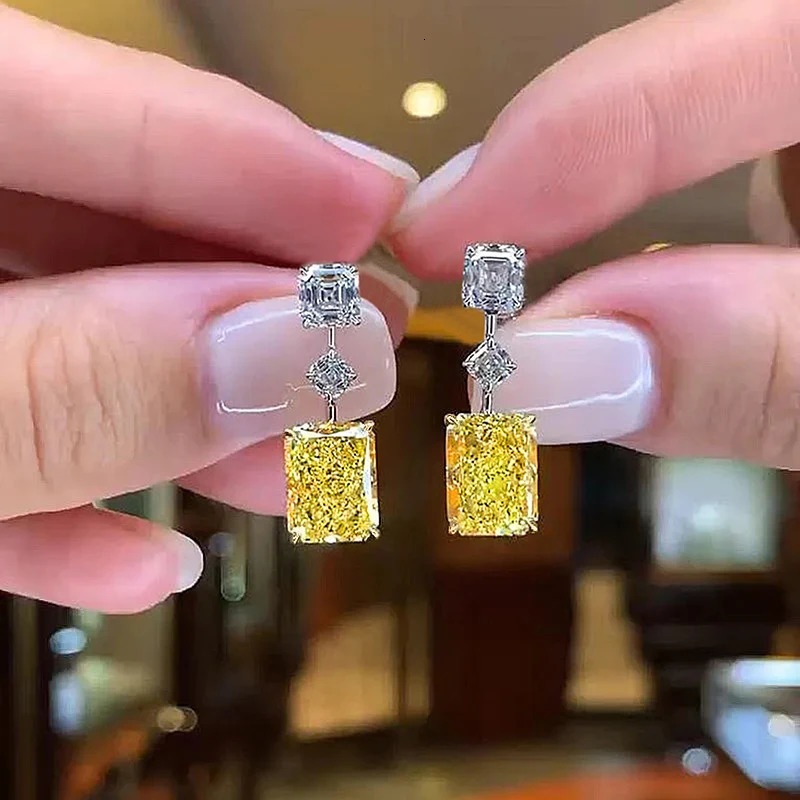 Huitan Yellow Cubic Zircon Dangle Earrings for Women Temperament Elegant Ear Accessories Daily Wear Party Aesthetic Lady Jewelry 250617