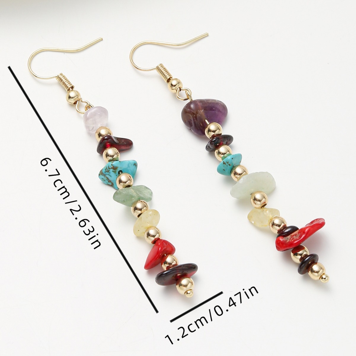 Creative Irregular Personality Inlaid Colorful Natural Stone Studs Versatile Beaded Drop Earrings