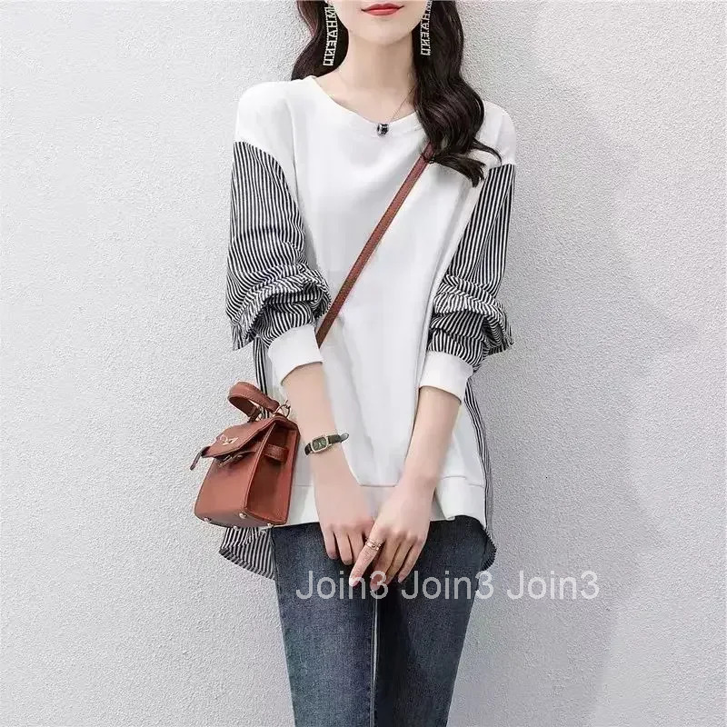 Pullovers Baggy Striped Plain Loose Female Top Y2k Style Sweat-shirt Novelty M Harajuku Fashion 2000s Casual Womens Sweatshirts