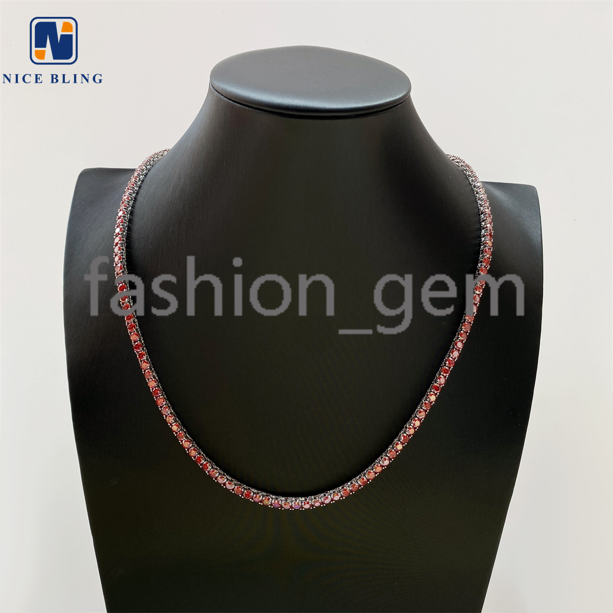 Garnet Red Tennis Chain Bling HipHop Jewelry Iced Out VVS Moissanite Diamond Necklace 4mm Colored Chain