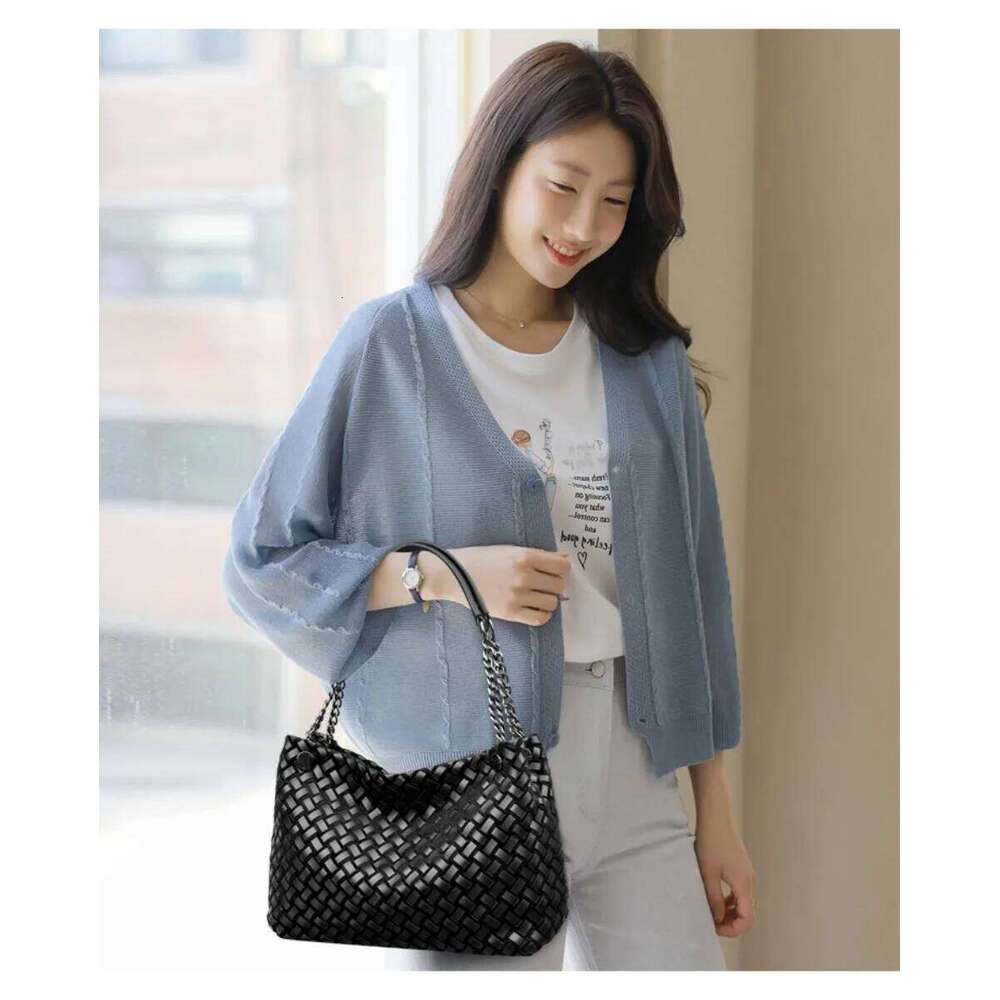 High Quality Chain hand-held woven Soft Pu Leather Women's Tote Bag Trendy Women Handbag Female Shopping Shoulder Bags