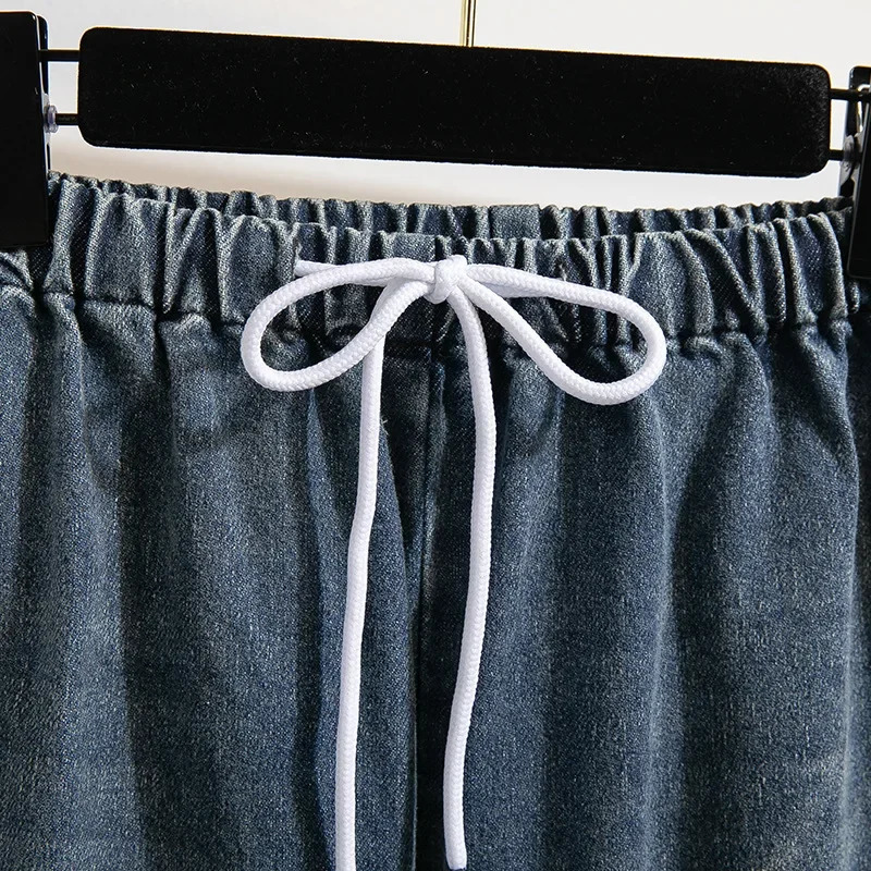 Plus Size Plus Size Womens Jeans Spring Summer Elastic Waist Belt Loose Wide Leg Pants Small Size Pants Big Code Trousers 250609