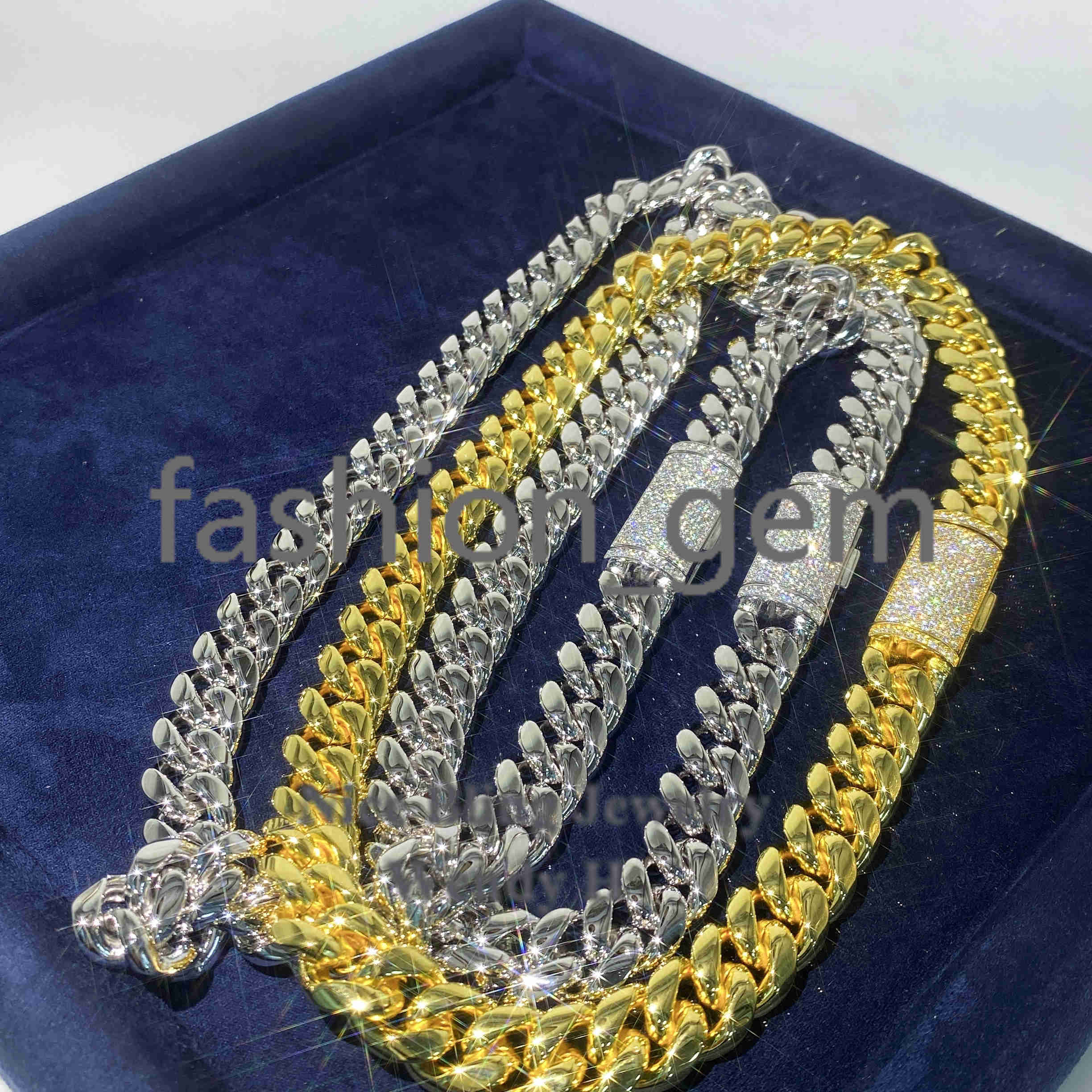 Hip Hop Iced Out Moissanite Diamond Clasp 8mm 10mm 12mm 14mm 925 silver 925 silver Pvd Gold Plated Miami Cuban Link Chain
