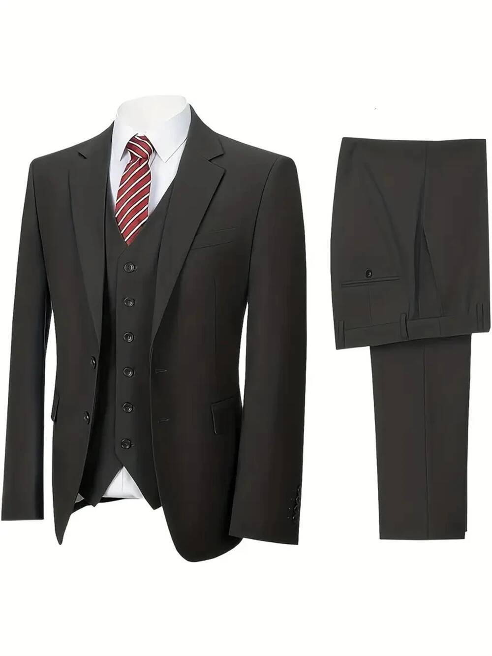Men's Suits 3Pcs Mens Business Suit Notch Lapel Blazer Formal Wedding Groom Pants Tux Vest Tuxedos (Blazer+Vest+Pants)