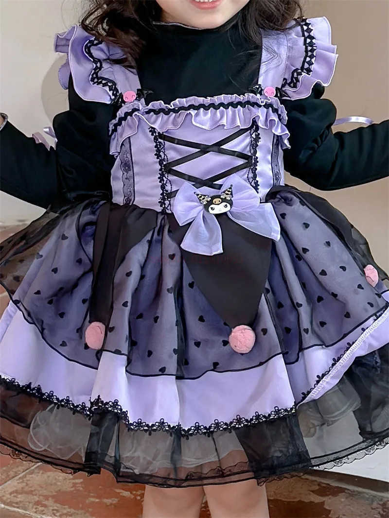Sanrio Sanrio Kuromi Kawaii Lolita Dress Spring Autumn Girl Cute Cosplay Clothing Halloween Birthday Party Role Play Tutu Dress XmasXJ250618