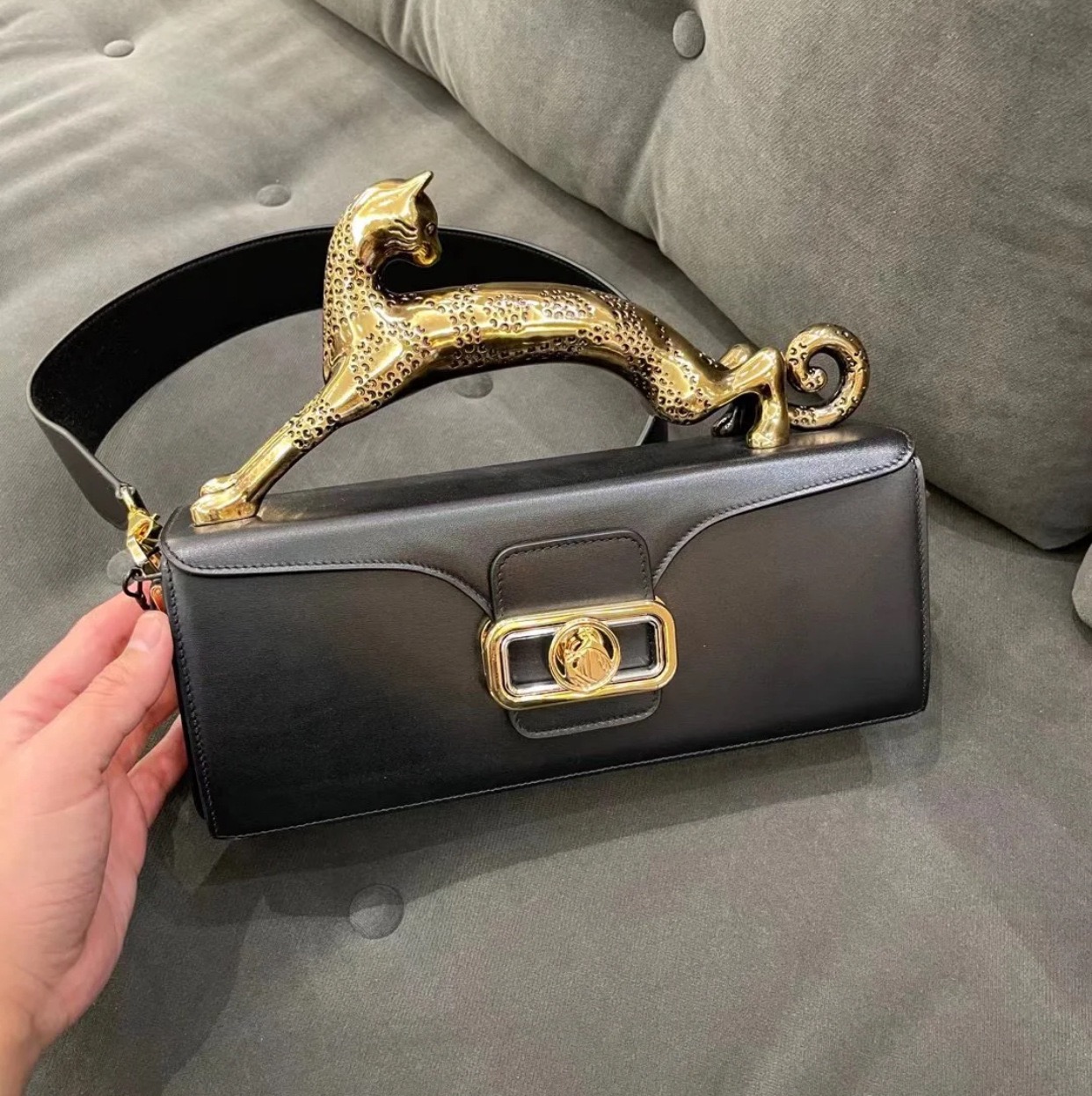 Leopard handle square cowhide fashionable individual versatile banquet single-shoulder high-end women's bag