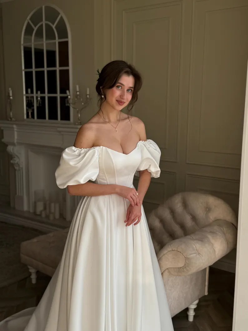 Princess Renaissance Wedding Dress A-Line Off Shoulder Victorian Elopement Corset Bridal Gown Fairy Satin Simple Garden Bride Dresses