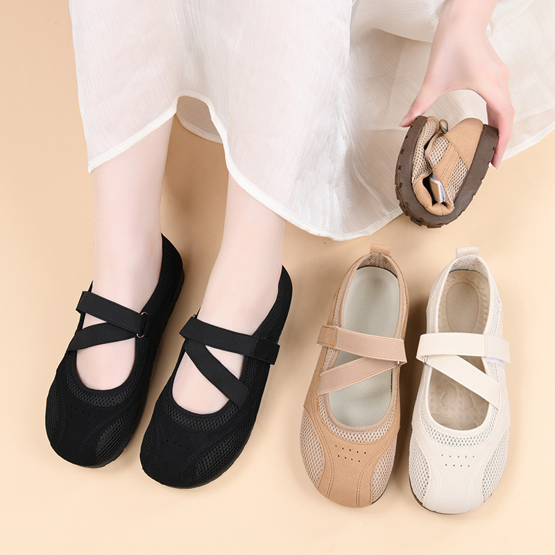 New Sports Mary Jane Women's Breathable Hollow Mesh Mom Thin Sole Ballet Style Versatile Casual Single Shoes for Women ddmythur