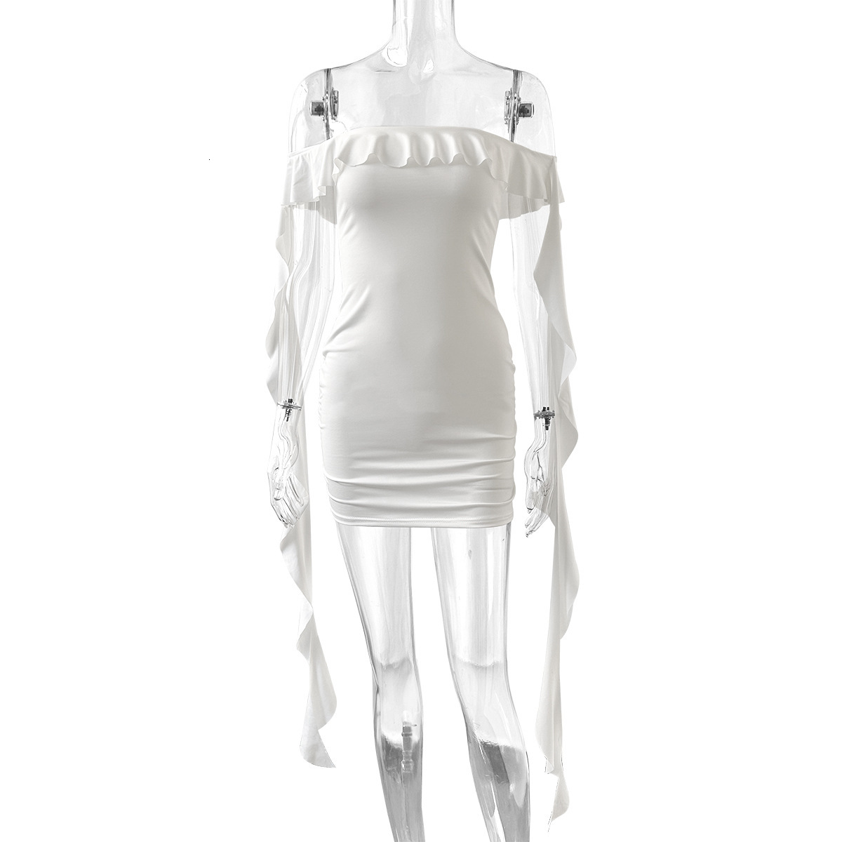 Off-Shoulder One-Shoulder Dress with Ribbon Bodycon Dress Fashionable Pleated Slim-Fit Dress for Women