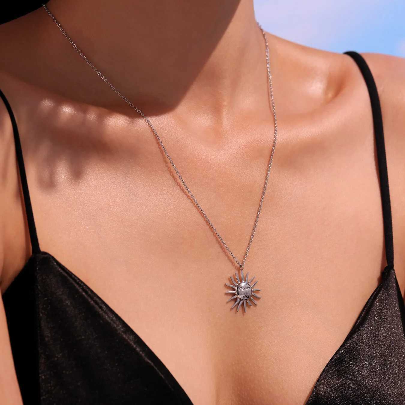 316 Stainless Steel Necklace for Women Fashion Gold Color Silver 18K Sun Pendant Necklace Female Gold-plated Chain Neck Jewelry W250618