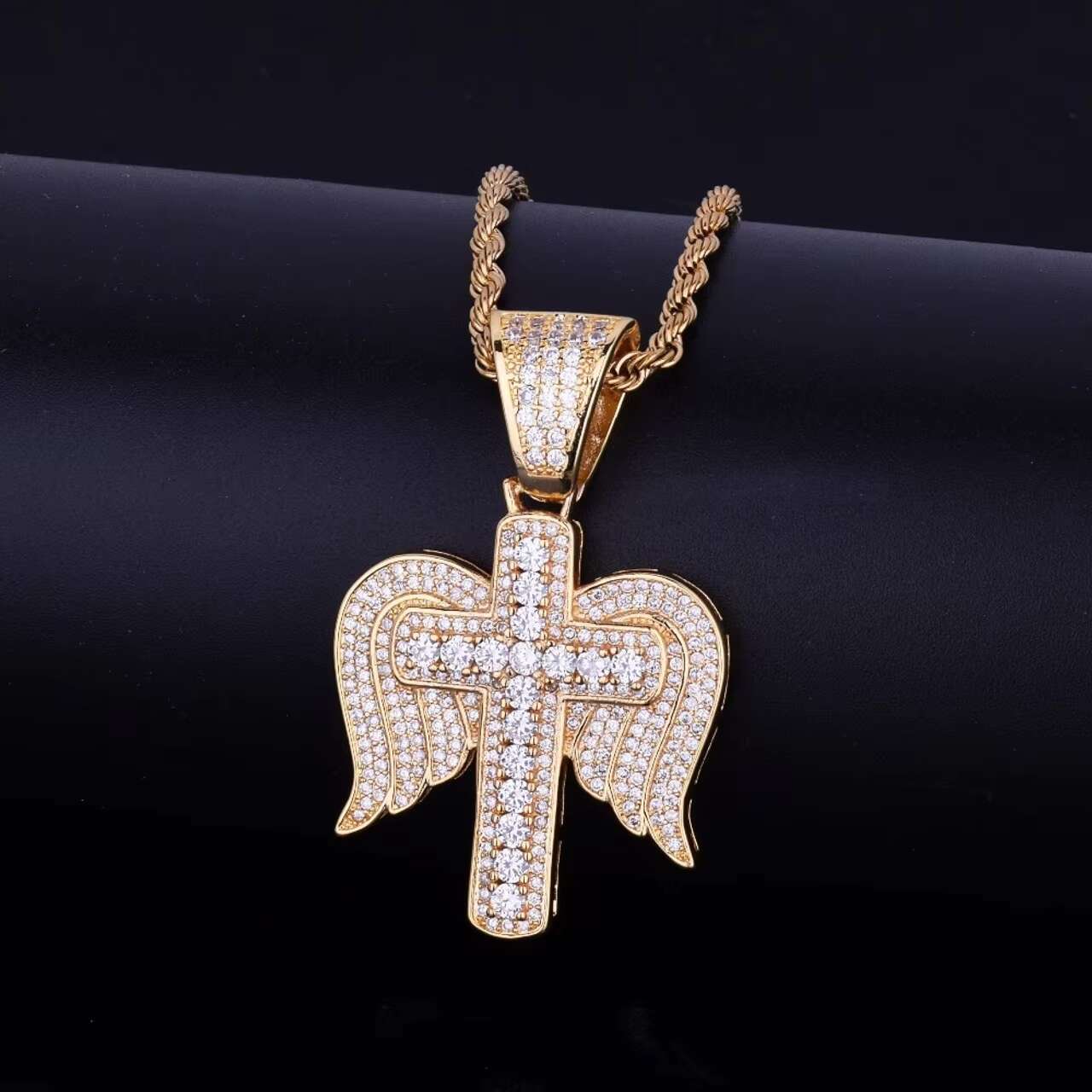 Luxury 18K Gold .925 Silver Christian Cross Pendant Angel Wings VVS Moissanite Diamond Jewelry Hip Hop Style Pendants Charms