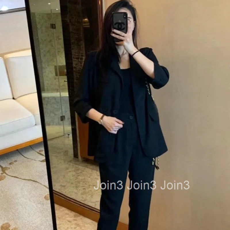 Womens 2 Pant Set Capris and Outfits Blazer Casual Two Pieces Sets Pants for Woman Y2k Streetwear Trousers Suits Korean Style D