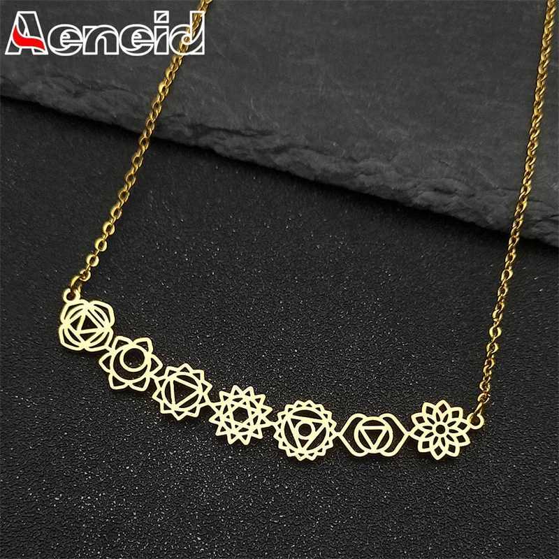 Yoga 7 Chakra Birth Flower Pendant Necklace for Women Girls Stainless Steel Gold Color Reiki Amulet Jewelry Mothers Day Gift W250618