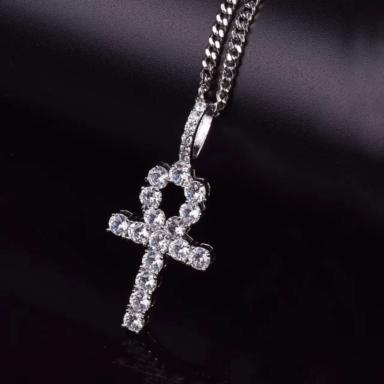 New Trend 22k Gold Silver Egyptian Ankh Cross Pendant Inspired by African Culture with Moissanite Cuban Chain Necklace