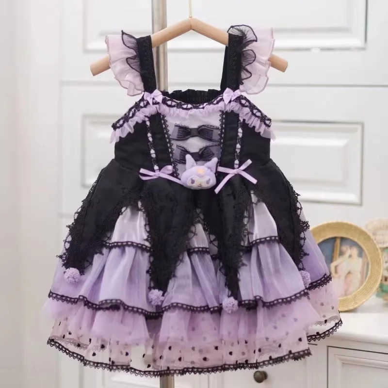 Sanrio In Stock Kuromi Lolita Cosplay Strap Dress Princess Glowing Skirt Support Rear Tail Little Coat Safety Trousers Halloween ClothXJ250618