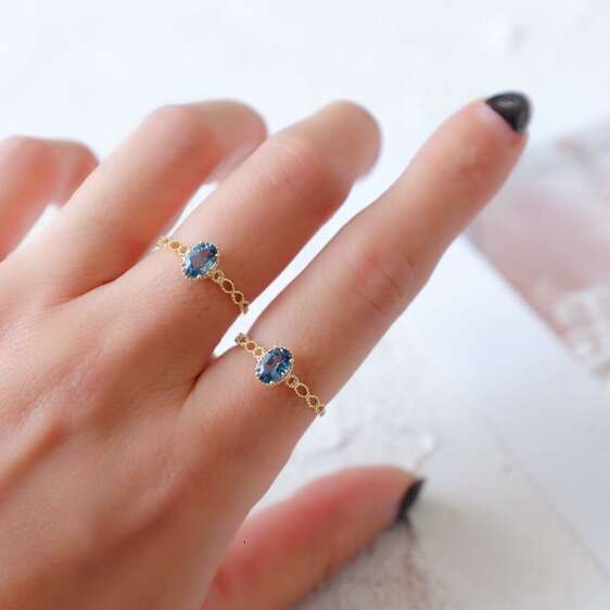 Pleasure Philosophy Same Style Gold Lace Hollow Versatile London High Imitation Blue Topaz Light Luxury Ring