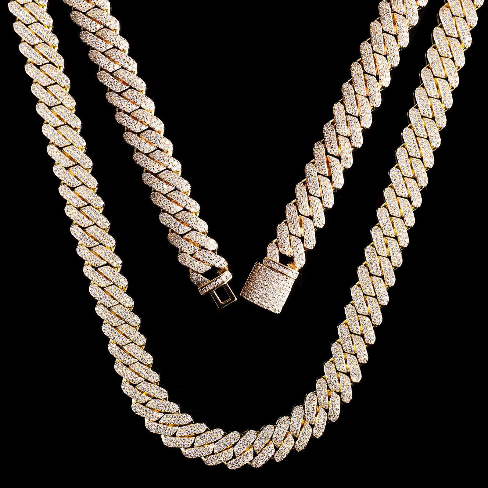 Fashion Customization Moissanite Cuban De 10mm 10k 14k 18k Gold Mossinate Diamond Cuban Chain 2 Row Stone Miami Cuban Link Chai