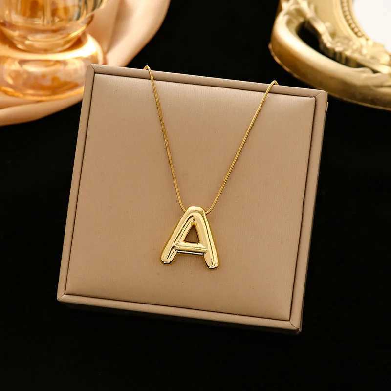 Stainless Steel Chain Gold Color Letter Necklaces Chunky Alphabet Balloon Bubble Initial Pendant Necklace for Women Men Jewelry W250618