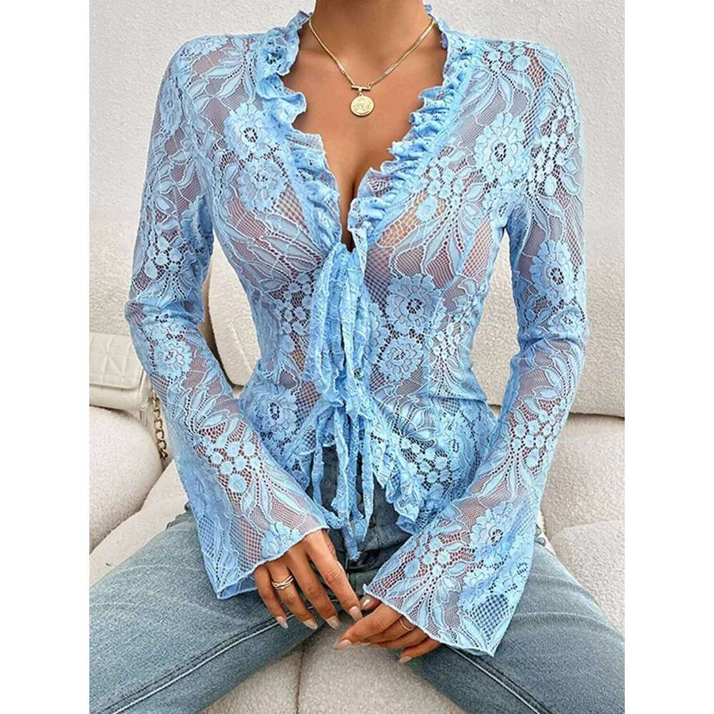 Women Gothic Lace Shrug Crop Tops Flare Long Sleeve Vintage Shirts Blouses For Cosplay Role-Playing Party Halloween Costume