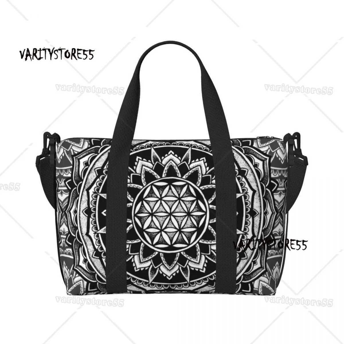 Custom Sacred Geometry Mandala Beach Tote Bag Women Flower Of Life Geometric Large Compartment Beach Gym Travel Bags W250618