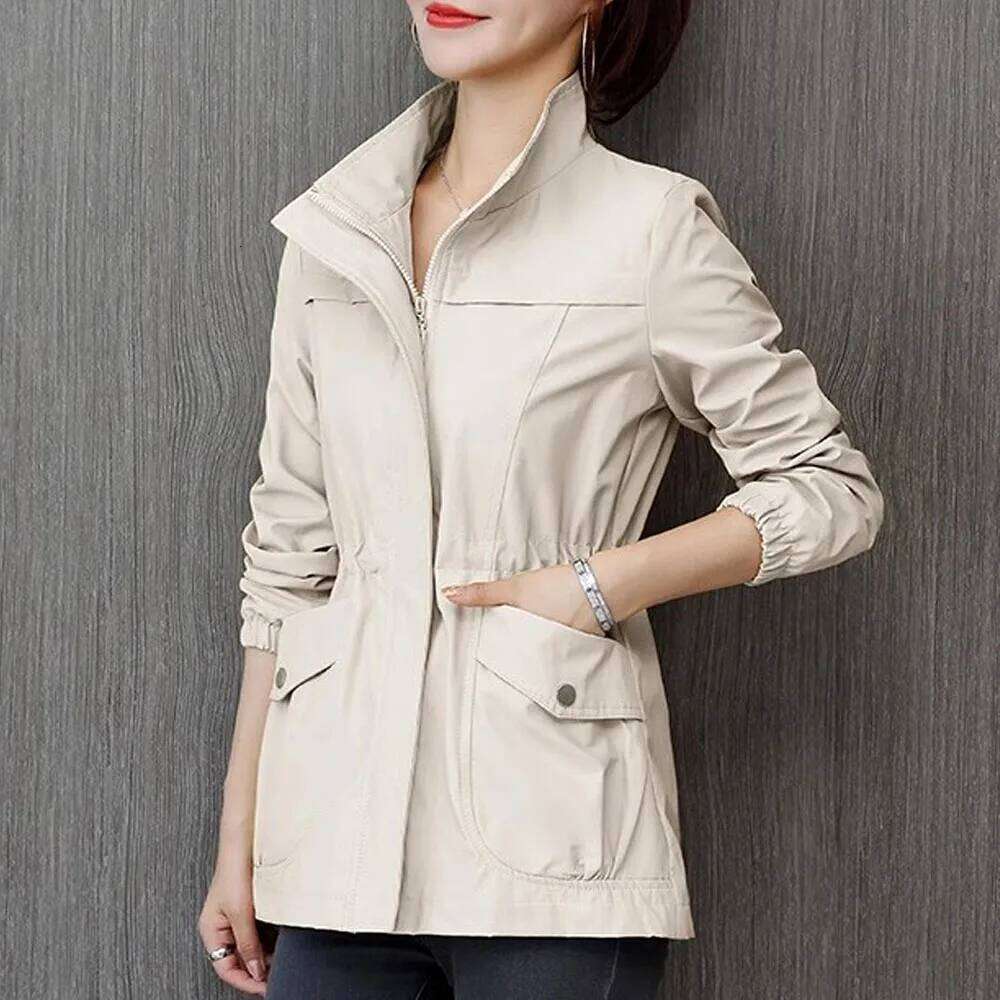 HI-FASHION Double Layer Windbreaker, Autumn Casual Coat, Fashionable Women's Jacket with Stand Collar in Plus Size 4XL
