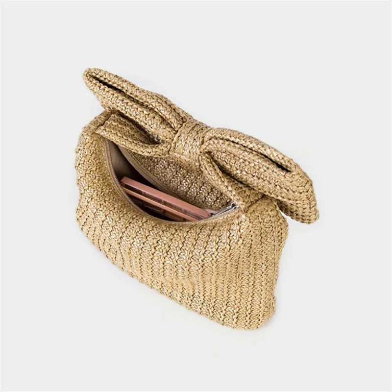 Chic Bowknot Straw Handbag for Women Summer Stylish Design Woven Clutches Cute Purse Suitable for Daily Use Party Holiday Travel Z250618