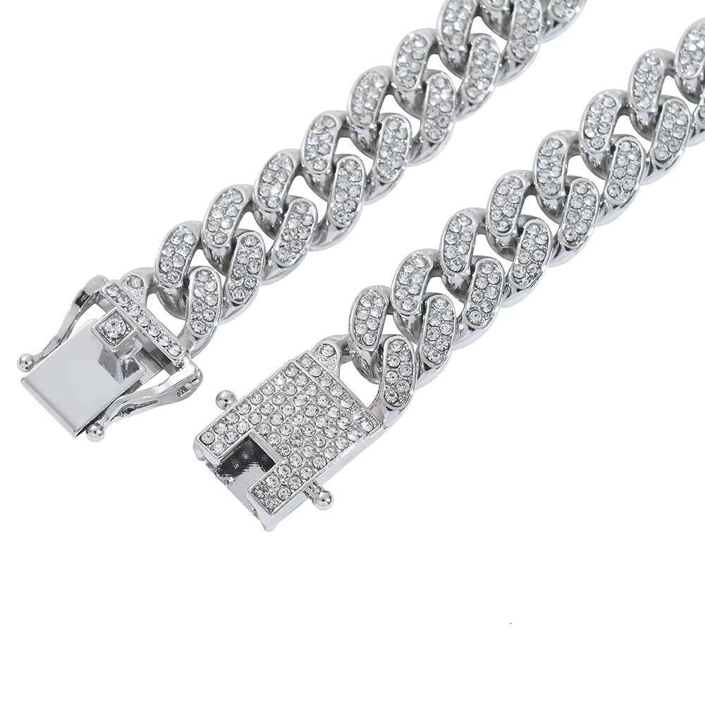 Mens Iced Out Miami Cuban Necklace - Hip Hop Rapper Bling Cuban Link Chain with Rhinestones Gold and Silver Plated Heavy Chain
