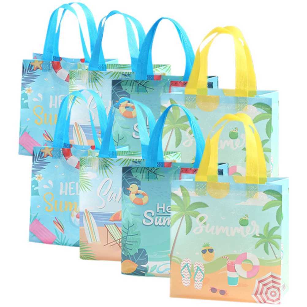 8 Pcs Tote Bags With Handles N Woven Shopping Bags Summer Beach Party Bags Grocery Storage Bags Gift Packaging Bags He B250618