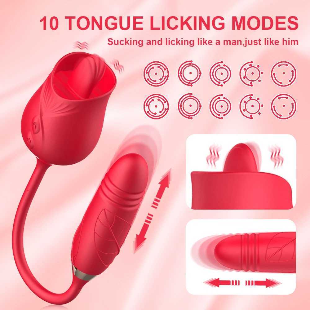 Tongue Licking Clitoral Nipple Vibrator Womens Retractable Vibrating Dildo Masturbator Vagina Massager Rose Vibrator Sex ToyXJ250618