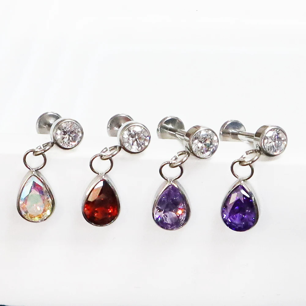 36 Alloy Earrings Water Drop Pendant Cylindrical Water Drop Tear Drop Ear Bone Nail Human Puncture Accessory 250617
