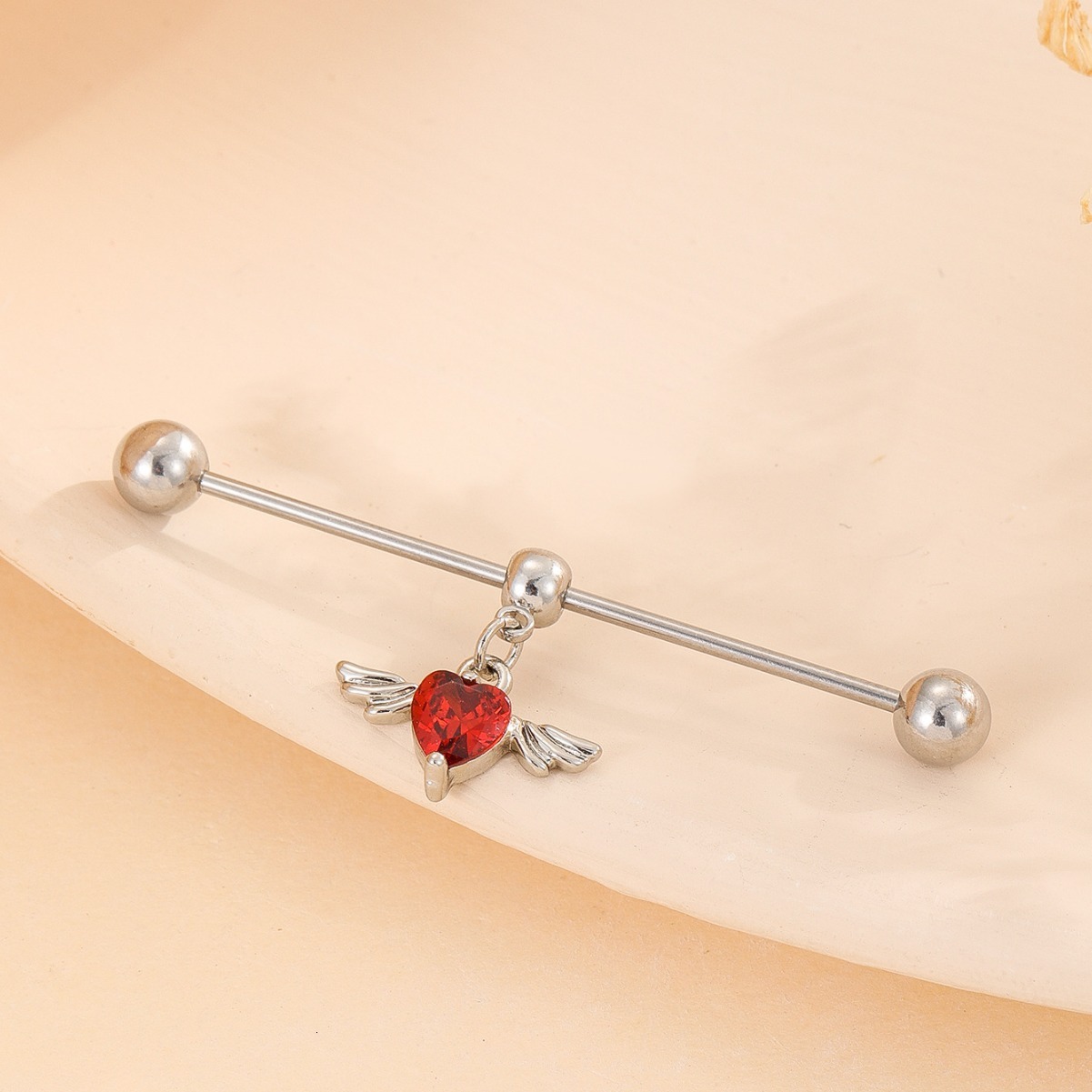 Trendy Hip-Hop Style Red Heart-Shaped Piercing Earrings Versatile Internet Celebrity Ear Bone Studs