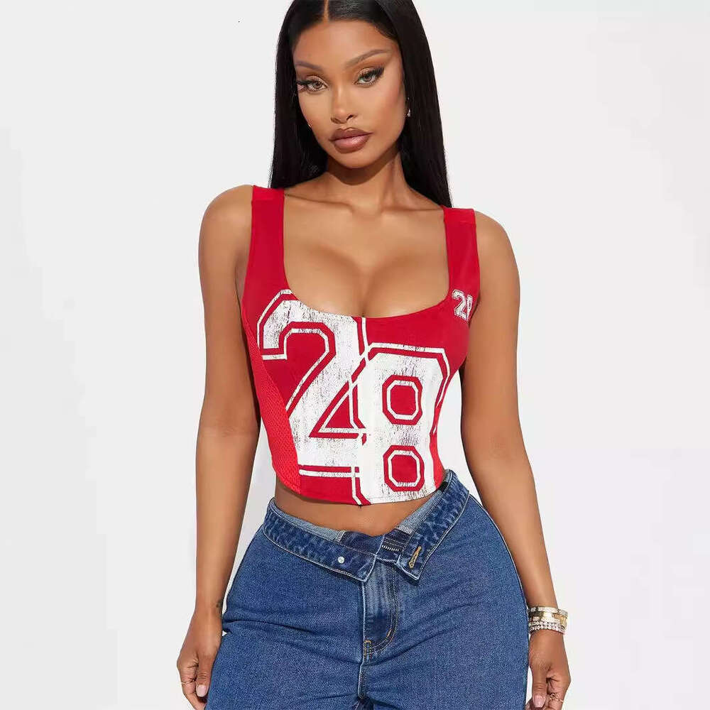 Summer New Slim Fit Printed Street Sexy Spaghetti Strap Backless Short Tank Top B5