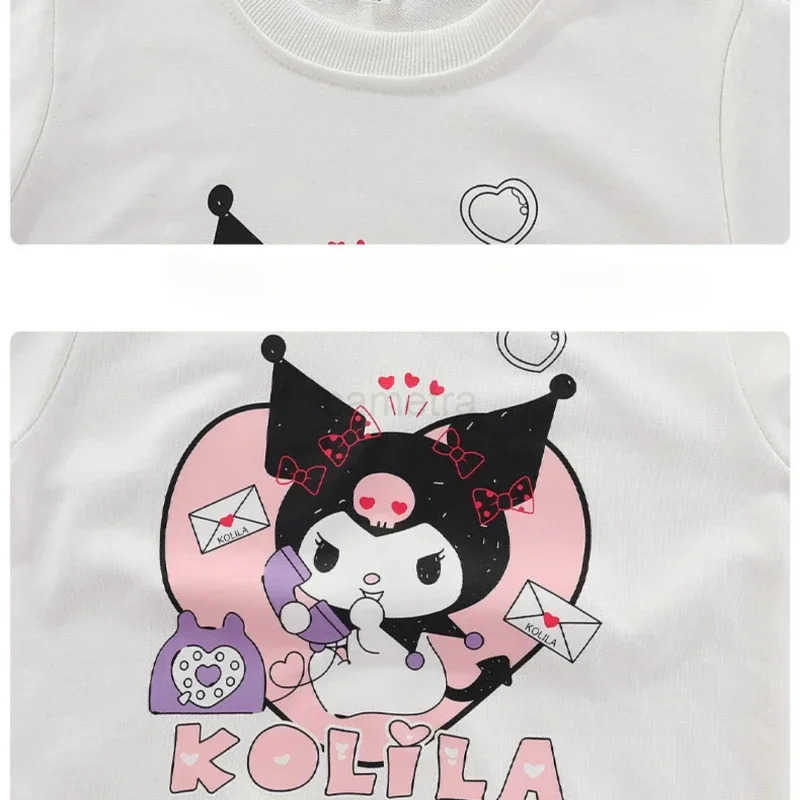 Sanrio Anime Sanrio Children Clothes Kids Set Kuromi Long Sleeve Sweater Tops Checkered Pleated Skirt Girls Festival Clothing Gift XJ250618