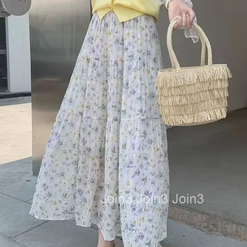 Woman Skirt High Waist Floral Pleat Skirts for Women Pleated Midi Y2k Vintage Premium Modest Quality Clothing Trend 2025 A Line