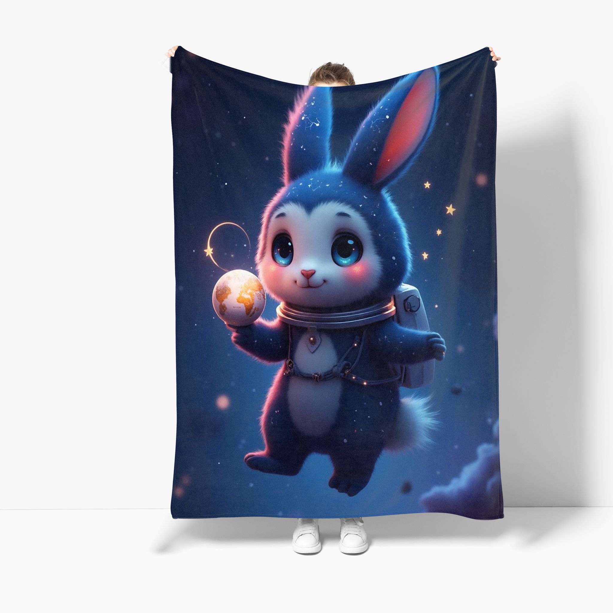 VIKAMA Star Rabbit Astronaut Cover Blanket Bedroom Living Room Sofa Camping Essential Cartoon Cute Portable Travel Blanket