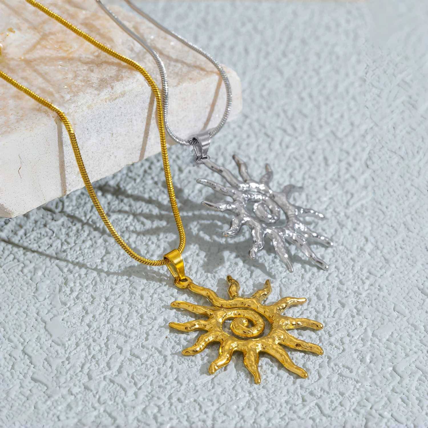 Spiral Sun Pendant Necklace for Women - 18K Gold Plated Hypoallergenic Stainless Steel Daily Wear Boho Gift Ideas Jewelry W250618