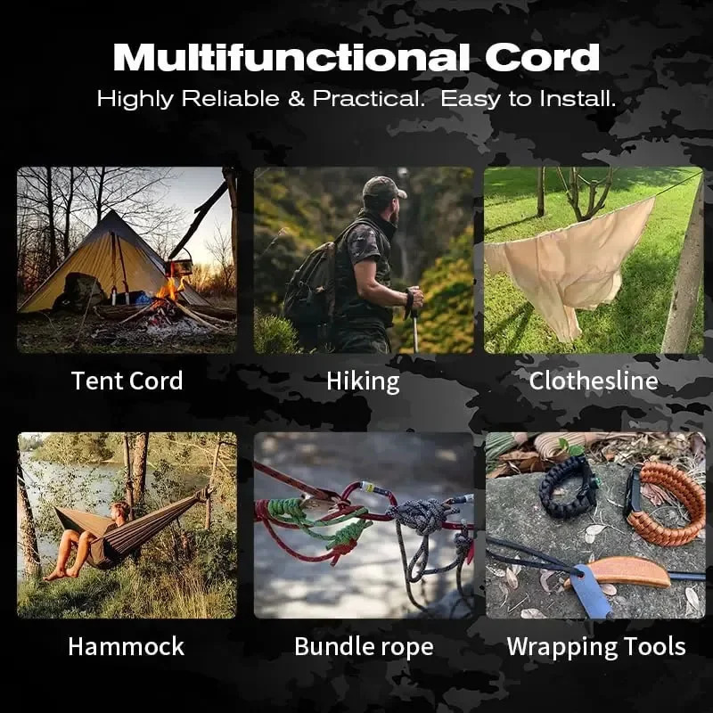Military 550 Paracord Rope 100M 50M 31M 7 Strand 4mm Parachute Cord Outdoor Camping Survival Gear DIY Bracelet Tent Line 250611