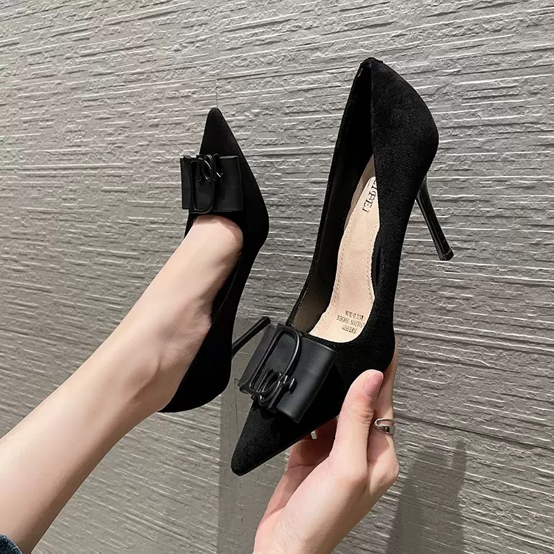 Women's Dress High Heels Black Summer New High Heels Pointed Elegant Shallow Mouth Etiquette Shoes