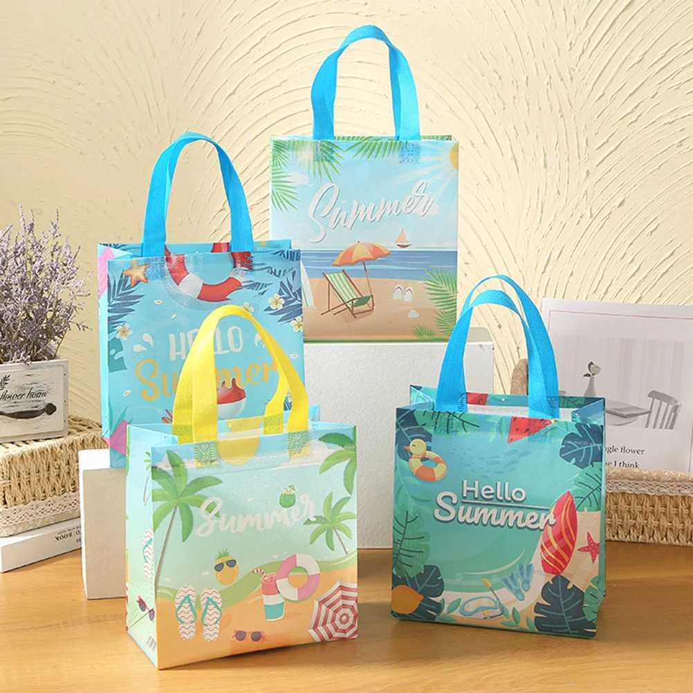 8 Pcs Tote Bags With Handles N Woven Shopping Bags Summer Beach Party Bags Grocery Storage Bags Gift Packaging Bags He B250618